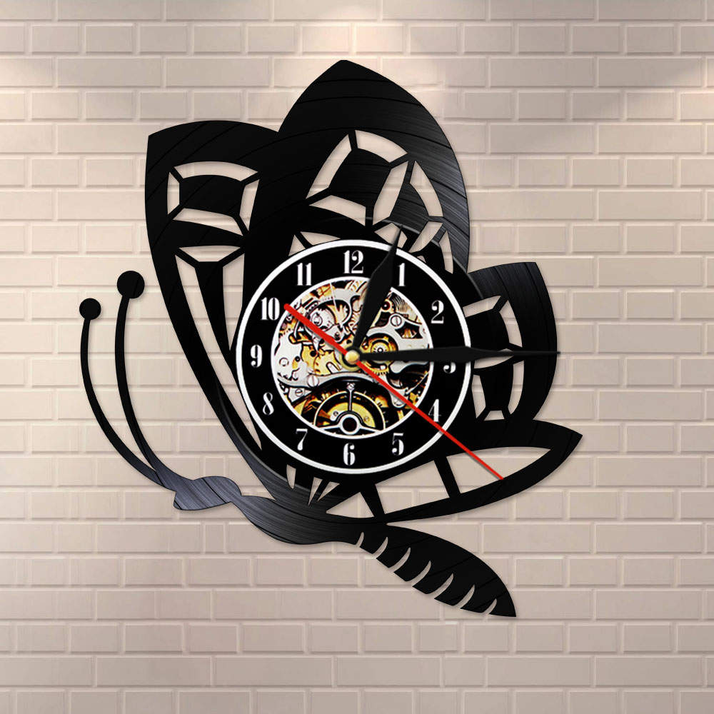 Butterfly Minimalist Modern Wall Clock Animal Nature Retro Vinyl Record Butterfly insect Animal Timepiece by Woody Signs Co. - Handmade Crafted Unique Wooden Creative