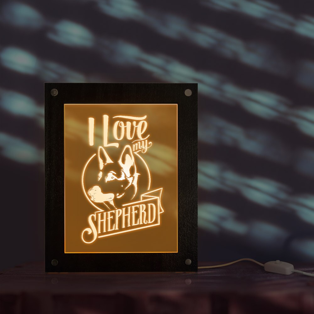 I Love My Shepherd Dog Pet Owners Bedroom Sign Lights Custom LED Wooden Photo Picture Frame Sleepy Light by Woody Signs Co. - Handmade Crafted Unique Wooden Creative