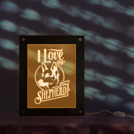 I Love My Shepherd Dog Pet Owners Bedroom  Sign Lights Custom LED Wooden Photo Picture Frame  Sleepy Light by Woody Signs Co. - Handmade Crafted Unique Wooden Creative