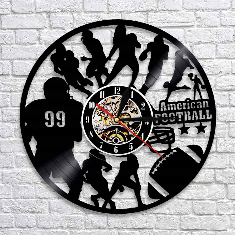 American Football Modern Design Wall Clock Rugby Football Player Silhouette Vinyl Record Wall Clock Sports Lover by Woody Signs Co. - Handmade Crafted Unique Wooden Creative