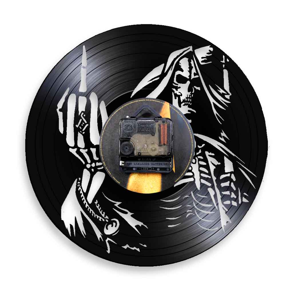 Skeleton Middle Finger Wall Clock Punk Skull Up Yours Vinyl Record Clock Spiral Bone Finger Modern Clock by Woody Signs Co. - Handmade Crafted Unique Wooden Creative