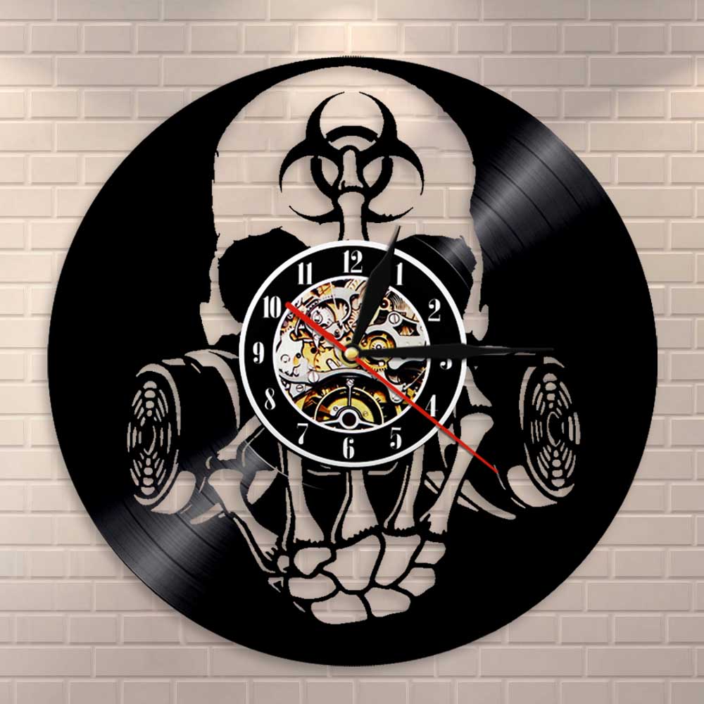 Toxic Biohazard Zombie Gas Mask Skull Wall Clock Vinyl Record Clock Biochemical Skull Clock Halloween Skull Lovers Gift by Woody Signs Co. - Handmade Crafted Unique Wooden Creative