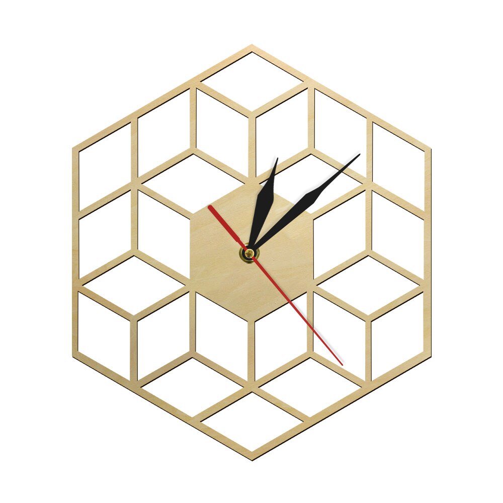 Cube Inspired Hexagon Wooden Wall Clock Silent Non Ticking Rustic Wood Clock Minimalist Geometric Modern (12 inch) by Woody Signs Co. - Handmade Crafted Unique Wooden Creative