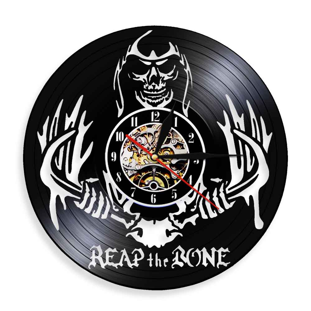 Reap The Bone Grim Reaper Horror Skeleton Spooky Wall Clock Halloween Decor Death Skull Killer Vinyl Record Wall Clock by Woody Signs Co. - Handmade Crafted Unique Wooden Creative