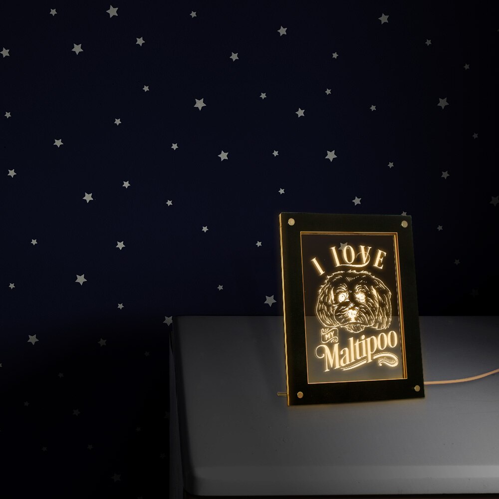 I Love My Maltipoo Maltese Poodle Mixed Breed Dog Acrylic LED Edge Lit Wooden Picture Frame Kid Room Bedside Sleepy Night Light by Woody Signs Co. - Handmade Crafted Unique Wooden Creative