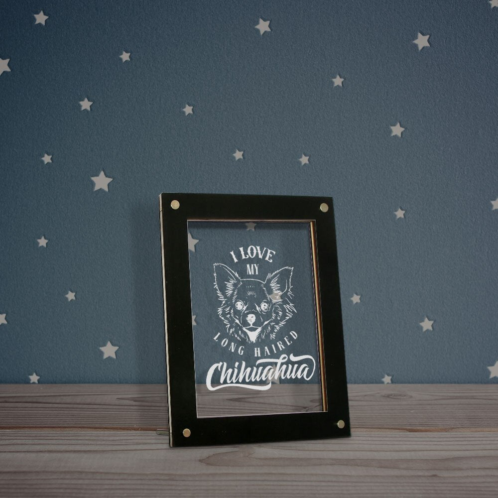 I Love My Long Haired Chihuahua Led Photo Frame Night Light Chihuahua Kid Room Magic Sleepy Night Lamp Dog Breed Lighting Decor by Woody Signs Co. - Handmade Crafted Unique Wooden Creative