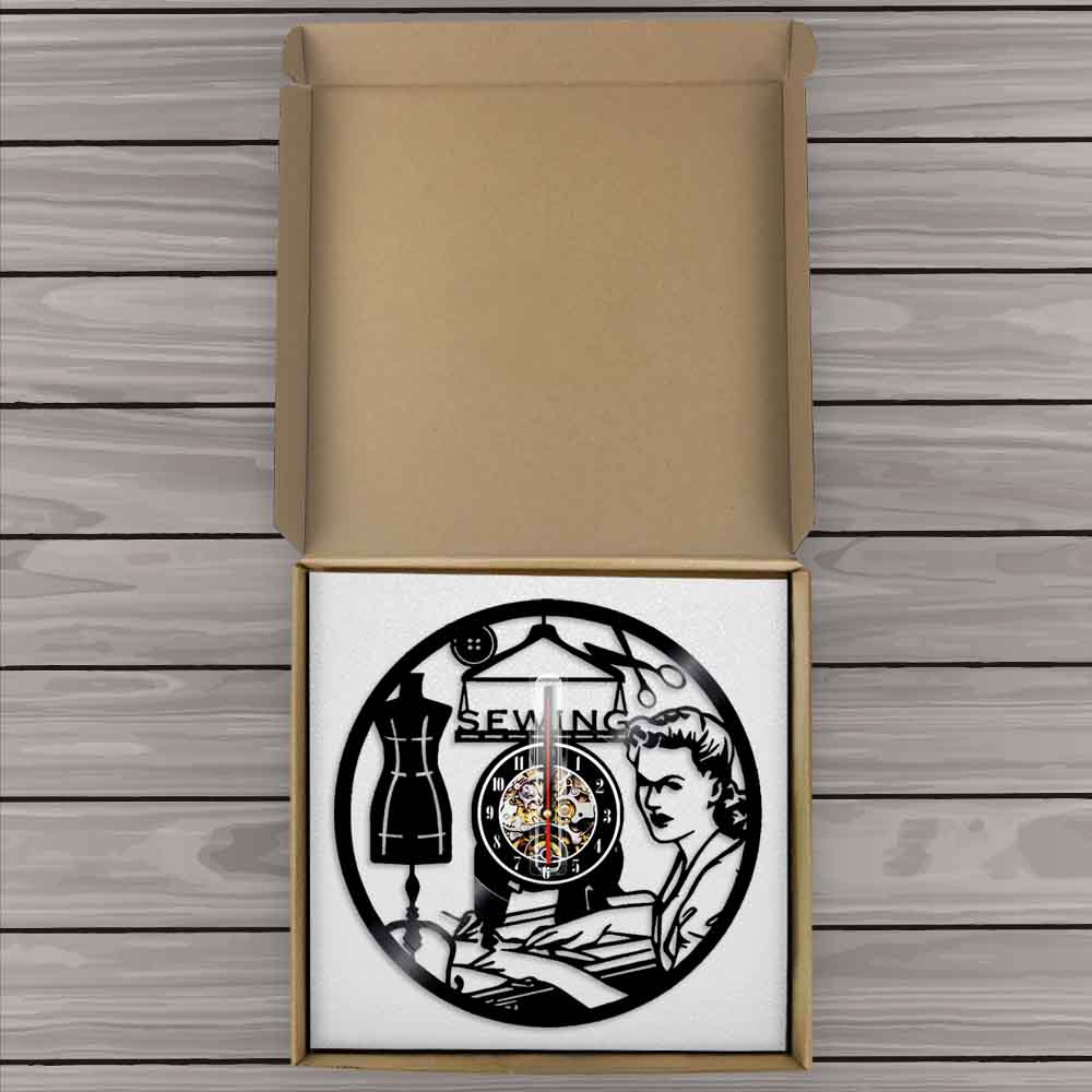 Retro Sewing Machine Wall Clock Quilting Vinyl Disc Record Clock Quilter Gift for Women Handmade Fahshion Store Decor by Woody Signs Co. - Handmade Crafted Unique Wooden Creative