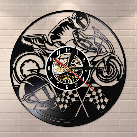 Motorcycle Vinyl Record Wall Clock Motorbike  Clock Motorcyclist Racer Riders Gift Home Art Modern Wall Hanging Decor by Woody Signs Co. - Handmade Crafted Unique Wooden Creative