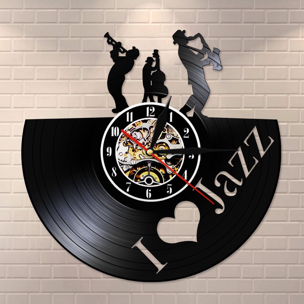 Jazz Music Player Vinyl Record Wall Clock Blues Jazz Music Note Art Decor Handmade Gift For Jazz Lover by Woody Signs Co. - Handmade Crafted Unique Wooden Creative