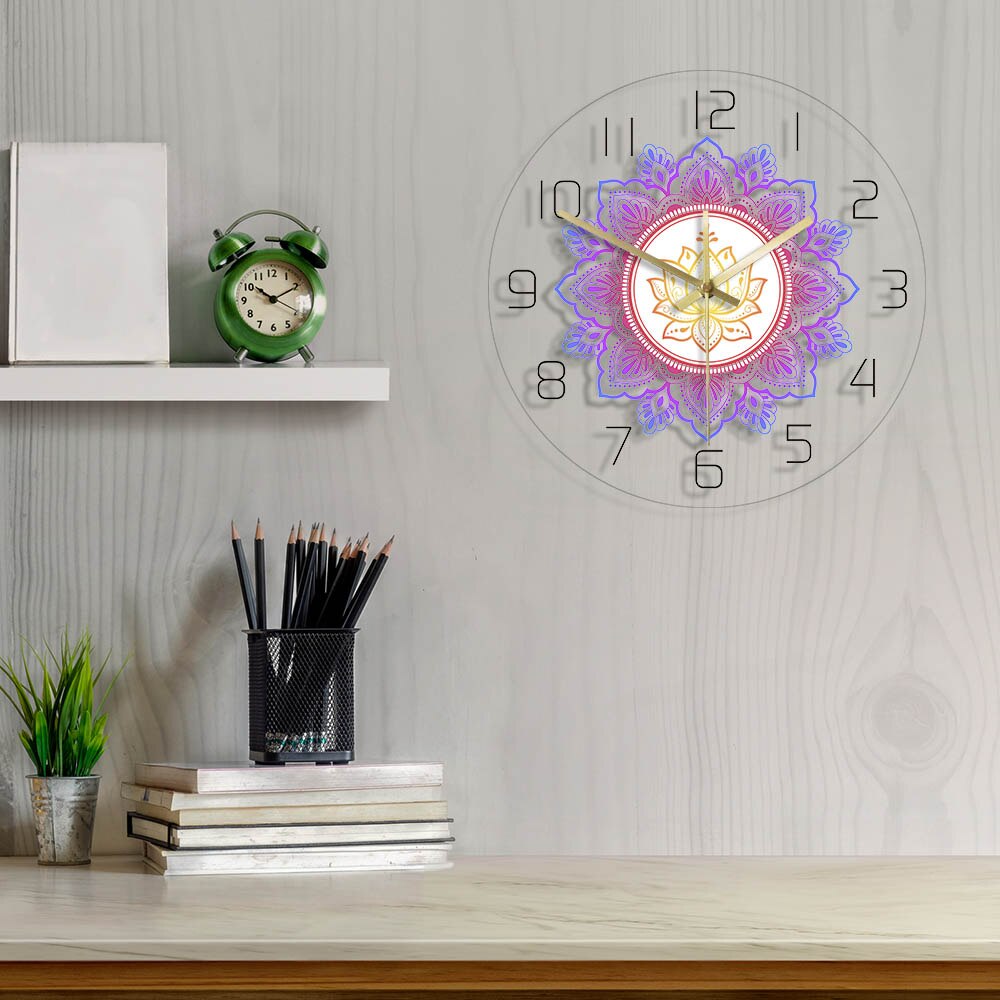 Mandala with Lotus Flower Modern Wall Clock OM Studio Sign Living Room Bedroom Bohemian Psychedelic Wall Clock Watch by Woody Signs Co. - Handmade Crafted Unique Wooden Creative