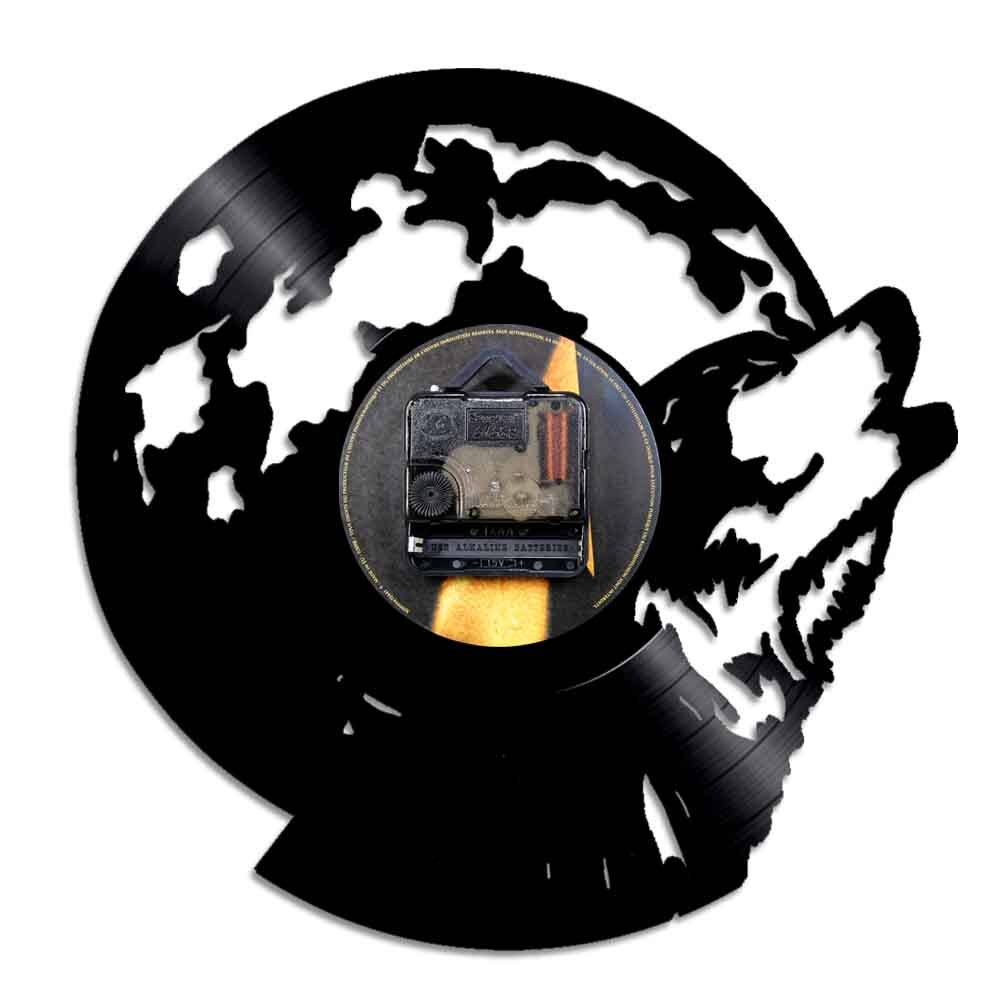 Wolf Howling at the Moon Wall Clock Woodland Wolf Vinyl Record Wall Clock Wildlife Clock by Woody Signs Co. - Handmade Crafted Unique Wooden Creative