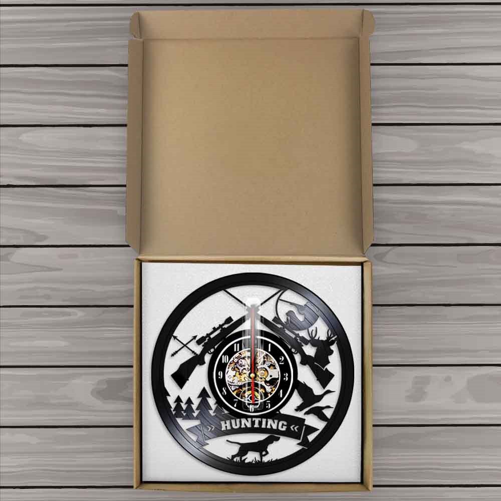 Hunting Logo Rifle Gun Sign Wall Clock Animal Hunting Adventure Vinyl Record Wall Clock Wilderness Tribal Hunter by Woody Signs Co. - Handmade Crafted Unique Wooden Creative
