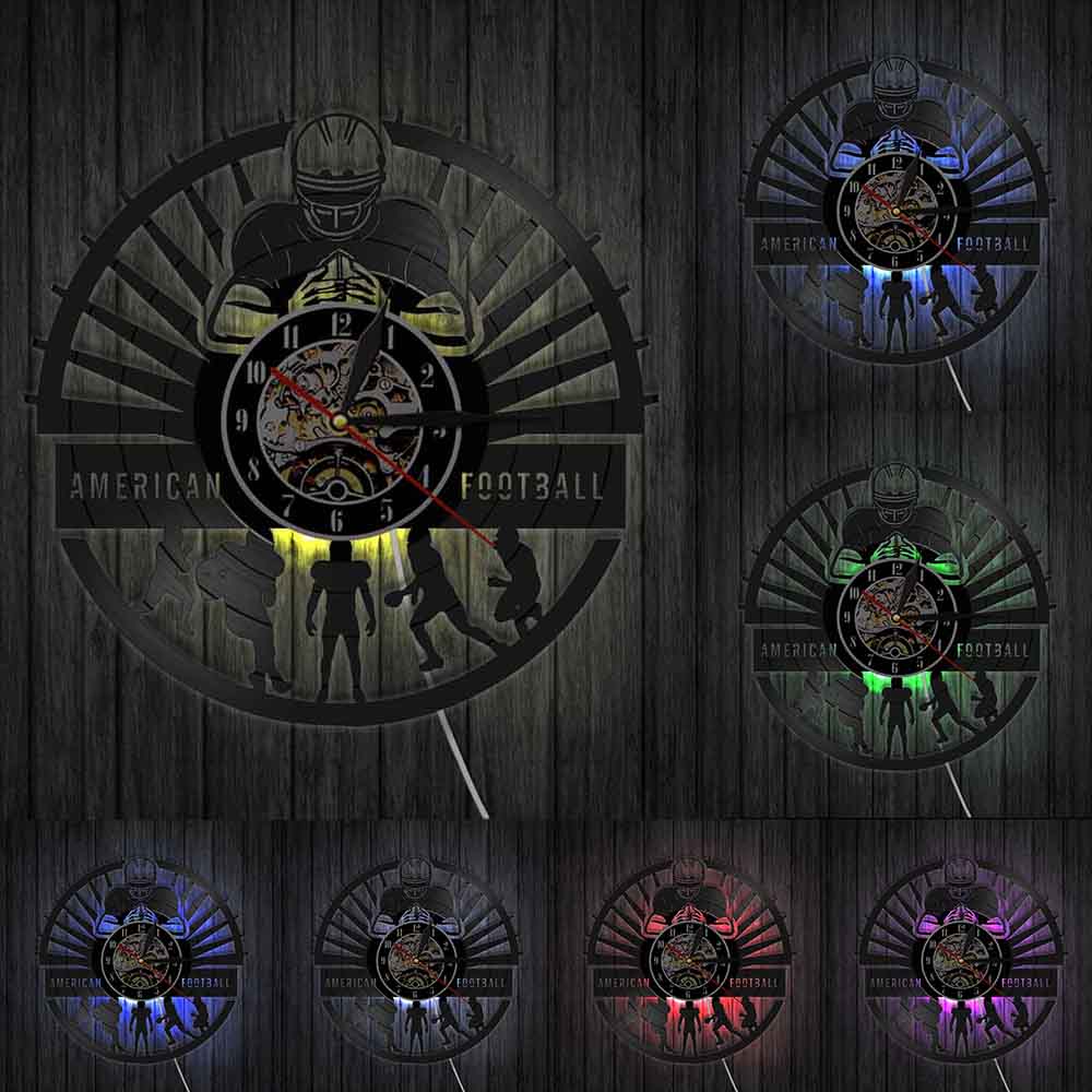 American Football Players Wall Clock Sports Locker Room Modern Design Rugby Vinyl Record Wall Clock Football Fan by Woody Signs Co. - Handmade Crafted Unique Wooden Creative