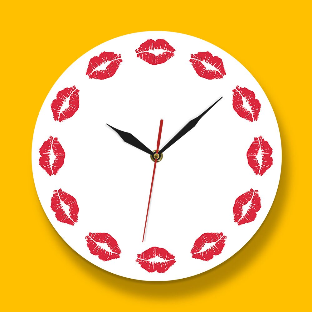 Red Lips Wall Clock Girls Room Exclusive Timekeeper Silent Sweet Kiss Fine Art Minimalist Wall Clock Gift For Her by Woody Signs Co. - Handmade Crafted Unique Wooden Creative