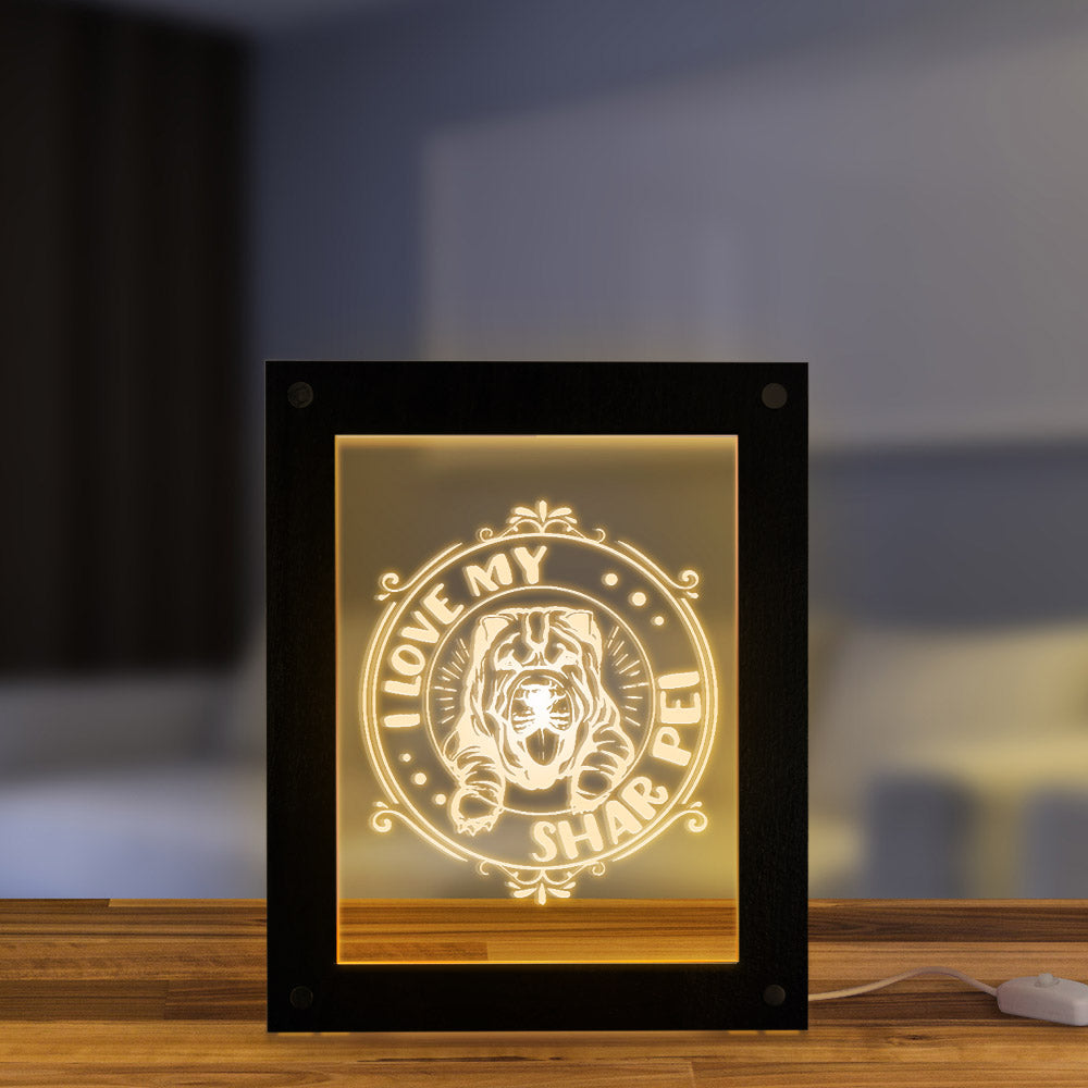 I Love My Shar Pei Dog Breed LED Photo Lighting Frame Shar-Pei Picture Desktop Frame Kid Room Sleepy Night Light by Woody Signs Co. - Handmade Crafted Unique Wooden Creative