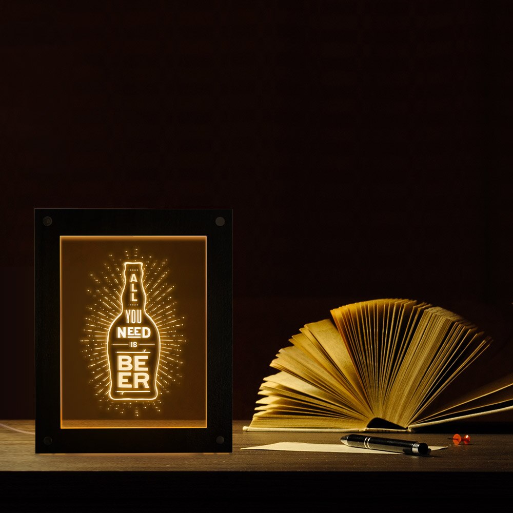 All You Need Is Beer Electric Display Sign For Pub Decoration Beer Company Brew LED Business Logo Custom Lighting Wooden Frame by Woody Signs Co. - Handmade Crafted Unique Wooden Creative