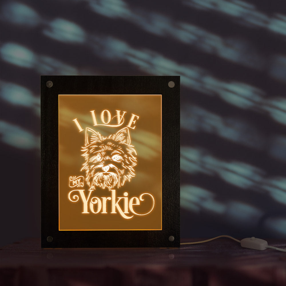 I Love My Yorkie Puppy Dog Portrait LED Lighting Photo Frame Custom Text Wooden Frame Handmade Bedside Sleepy Light by Woody Signs Co. - Handmade Crafted Unique Wooden Creative