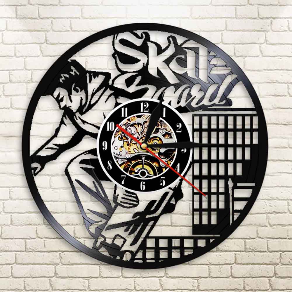 Skateboard Extreme Sport High-rise Vinyl Record Wall Clock Skate Boy LED Light Living Room Modern Design Skater Gift by Woody Signs Co. - Handmade Crafted Unique Wooden Creative