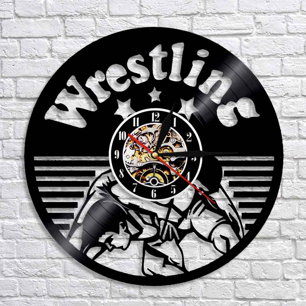 Freestyle Wrestling Combat Sport Wall Hanging Clock Fighters Boxing Club Decor Vinyl Record Wall Clock by Woody Signs Co. - Handmade Crafted Unique Wooden Creative