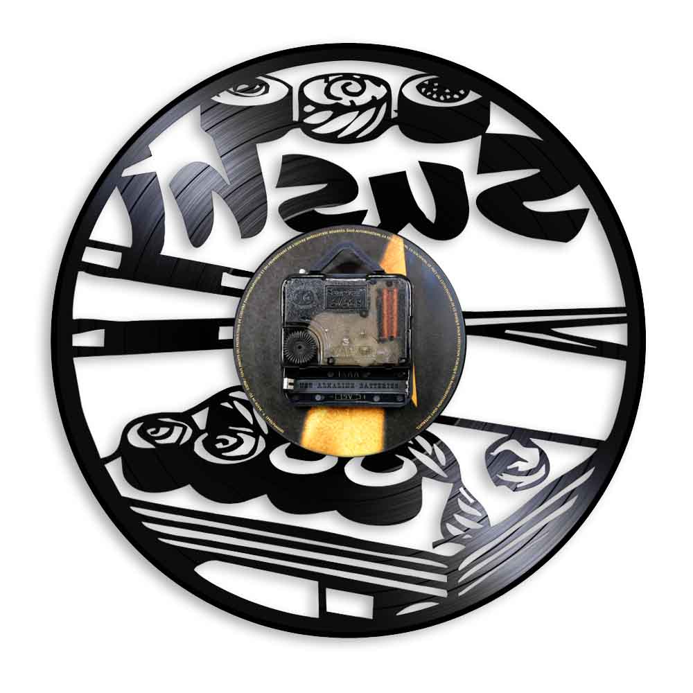 Japanese Cuisine Sushi Rolls Vinyl Record Clock Personallized Sushi Bar Japanese Sashimi Asian Restaurant Wall Clock by Woody Signs Co. - Handmade Crafted Unique Wooden Creative