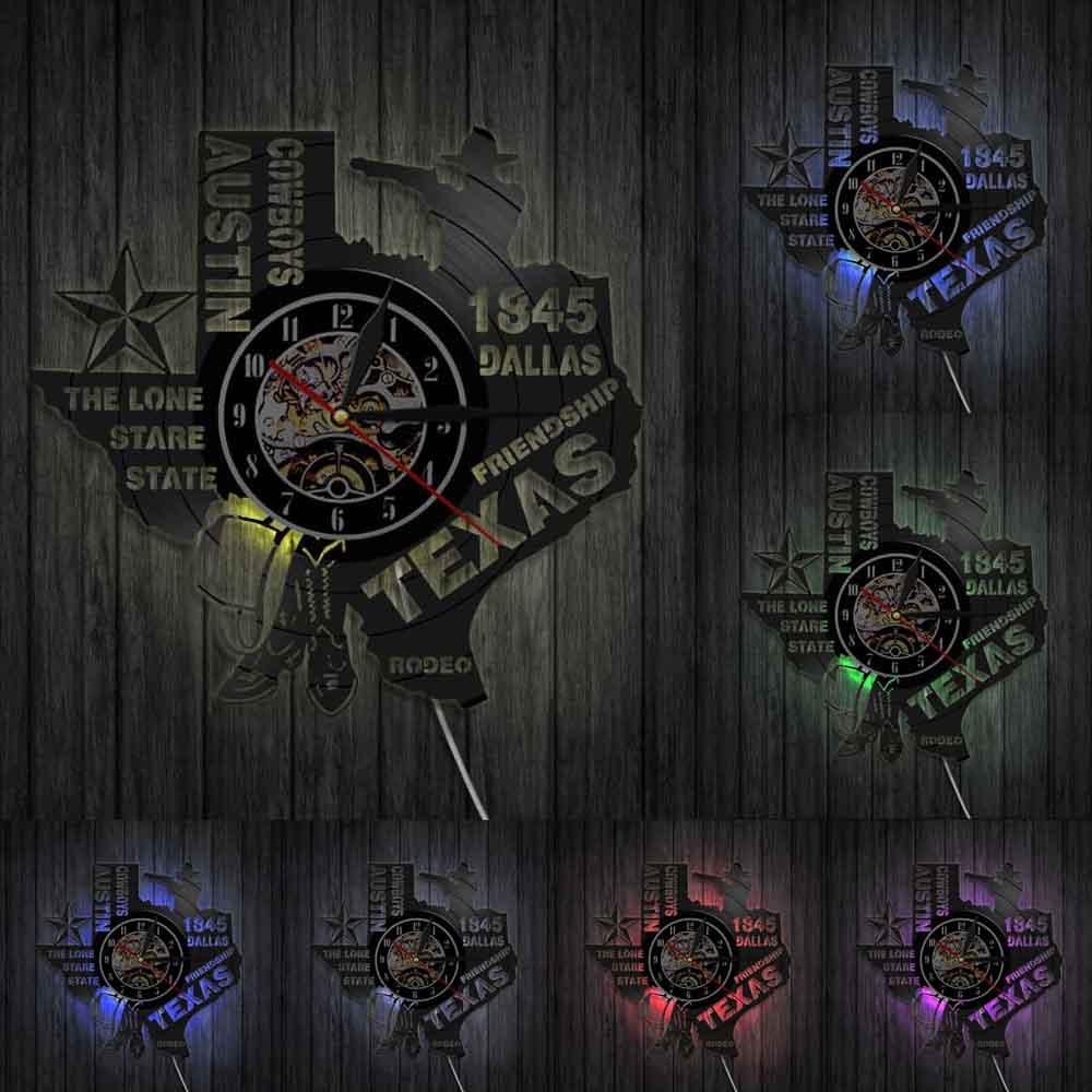 Rodeo Texas State Wall Clock The Lone Stare State Dallas Vinyl Record Clock Austin Cowboys Modern Patriotic Wall Clock by Woody Signs Co. - Handmade Crafted Unique Wooden Creative