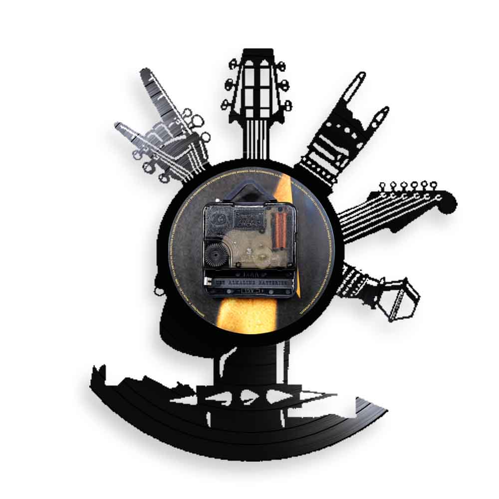 Guitar Vinyl Record Wall Clock Musical Instruments Gifts For Rock Music Fans Home Art Design Decor Clock by Woody Signs Co. - Handmade Crafted Unique Wooden Creative