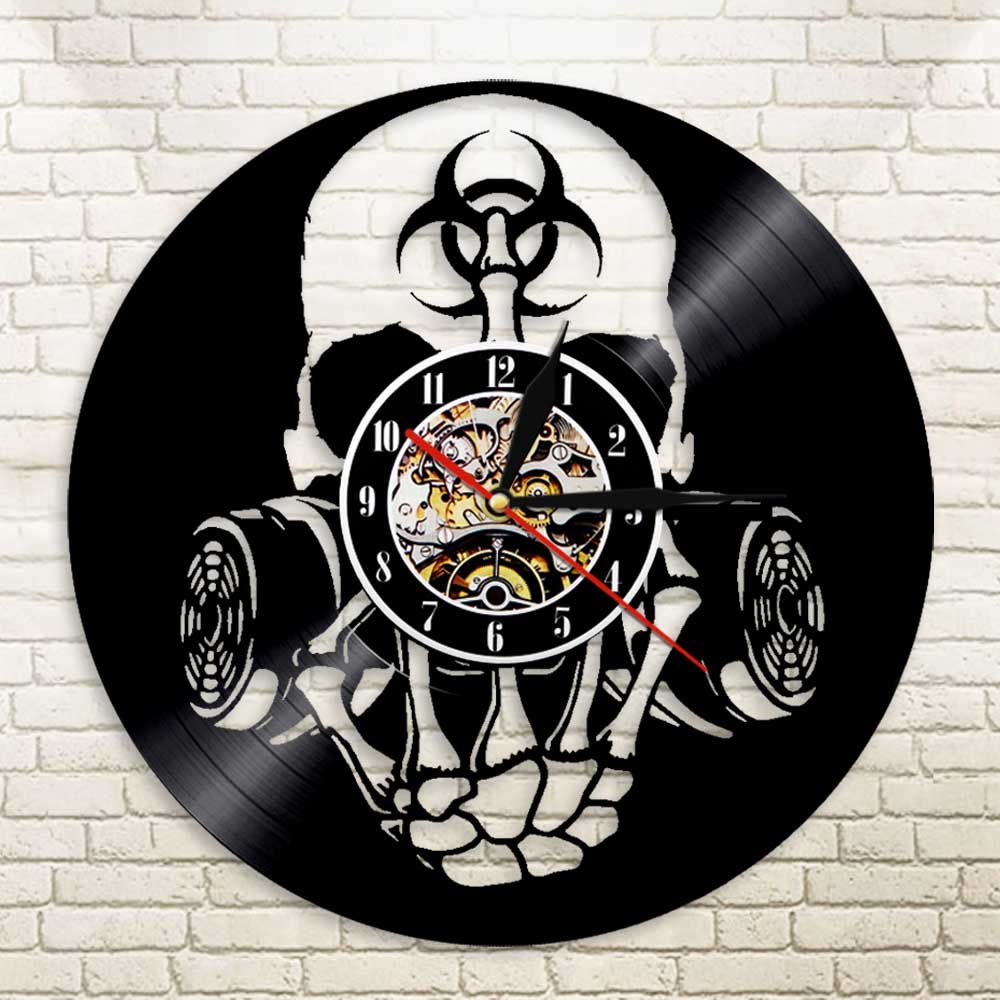 Toxic Biohazard Zombie Gas Mask Skull Wall Clock Vinyl Record Clock Biochemical Skull Clock Halloween Skull Lovers Gift by Woody Signs Co. - Handmade Crafted Unique Wooden Creative