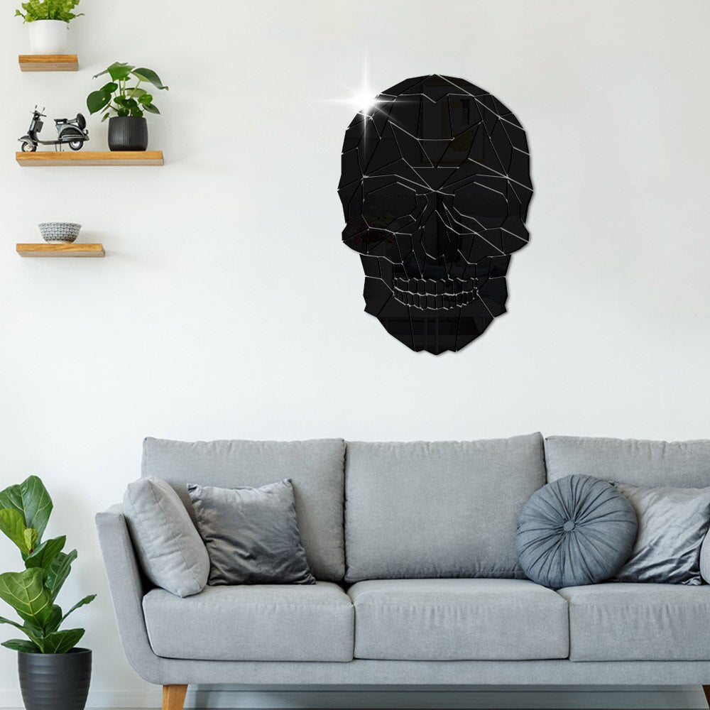 Skull Head Halloween DIY Horror Acrylic Mirror Wall Sticker Geometric Grim Skeleton Head Skull Removable Mural Decals by Woody Signs Co. - Handmade Crafted Unique Wooden Creative