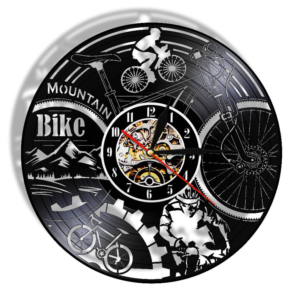 Mountain Bike Vinyl Record Wall Clock Mountain Biking Black Retro Silent Adventure Bicycle by Woody Signs Co. - Handmade Crafted Unique Wooden Creative