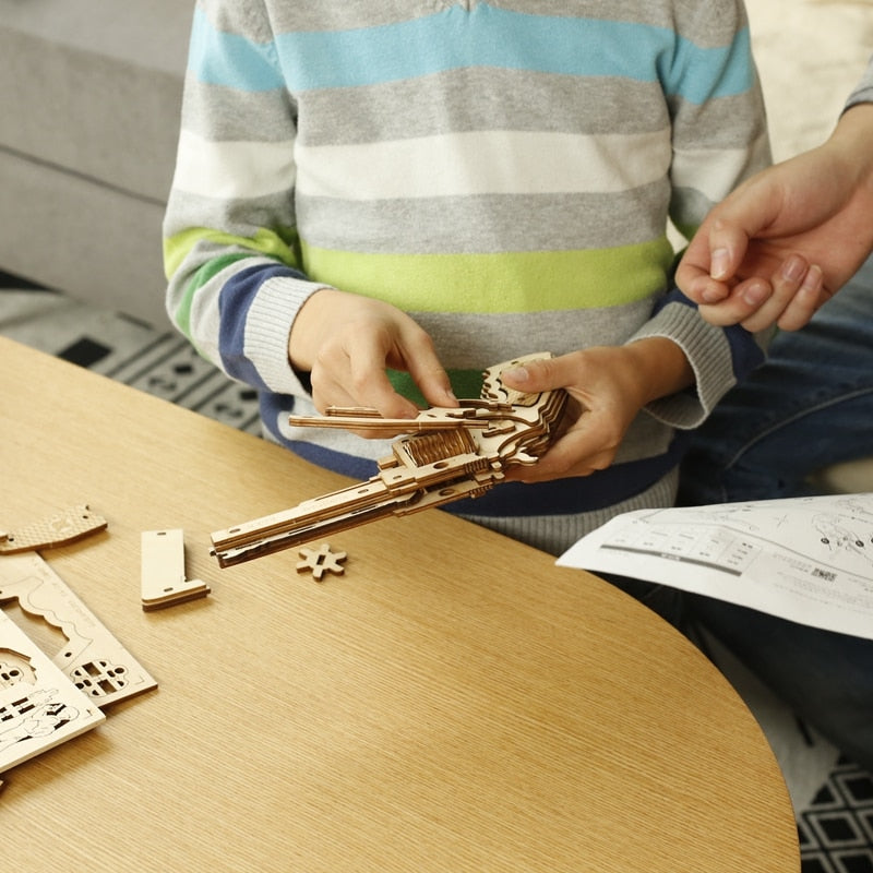 102pcs DIY 3D Revolver with Rubber Band Bullet Wooden Gun Puzzle Game Popular Toy Gift for Children Adult LQ401 by Woody Signs Co. - Handmade Crafted Unique Wooden Creative