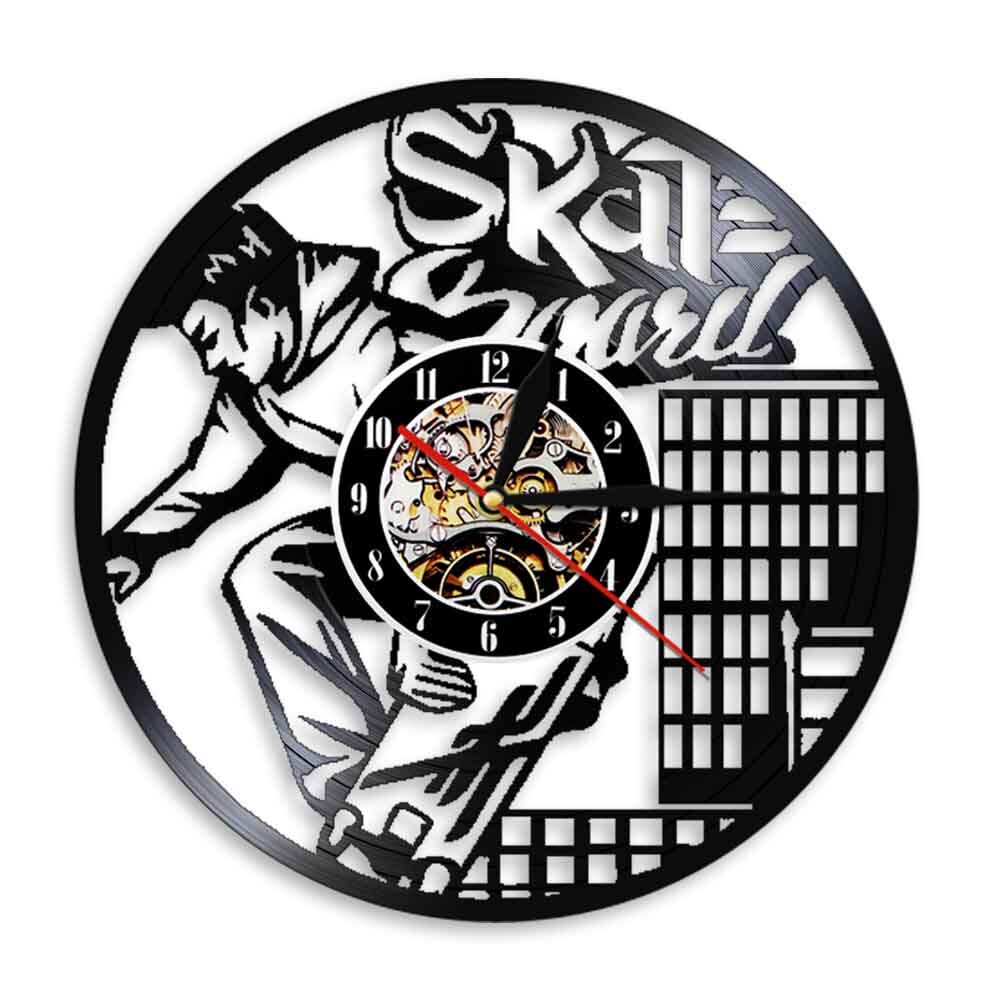Skateboard Extreme Sport High-rise Vinyl Record Wall Clock Skate Boy LED Light Living Room Modern Design Skater Gift by Woody Signs Co. - Handmade Crafted Unique Wooden Creative