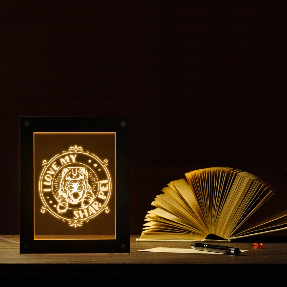 I Love My Shar Pei Dog Breed LED Photo Lighting Frame Shar-Pei Picture Desktop Frame Kid Room Sleepy Night Light by Woody Signs Co. - Handmade Crafted Unique Wooden Creative