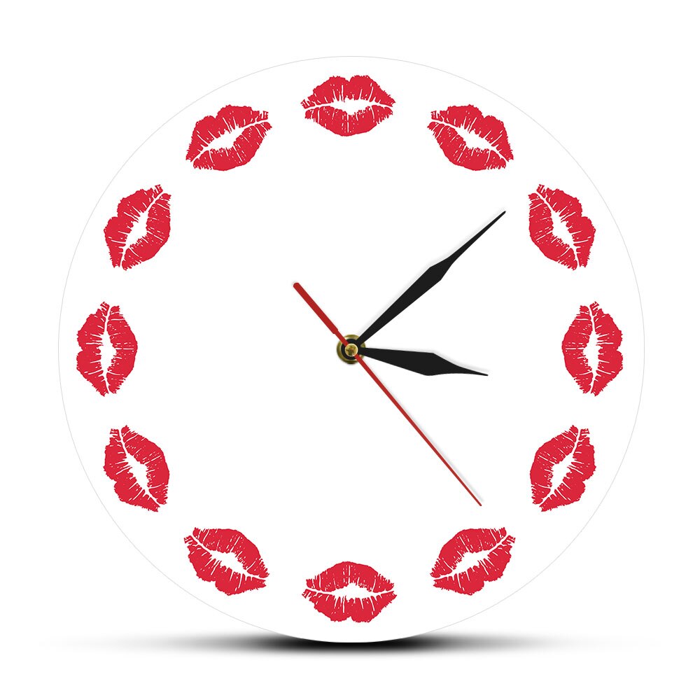 Red Lips Wall Clock Girls Room Exclusive Timekeeper Silent Sweet Kiss Fine Art Minimalist Wall Clock Gift For Her by Woody Signs Co. - Handmade Crafted Unique Wooden Creative