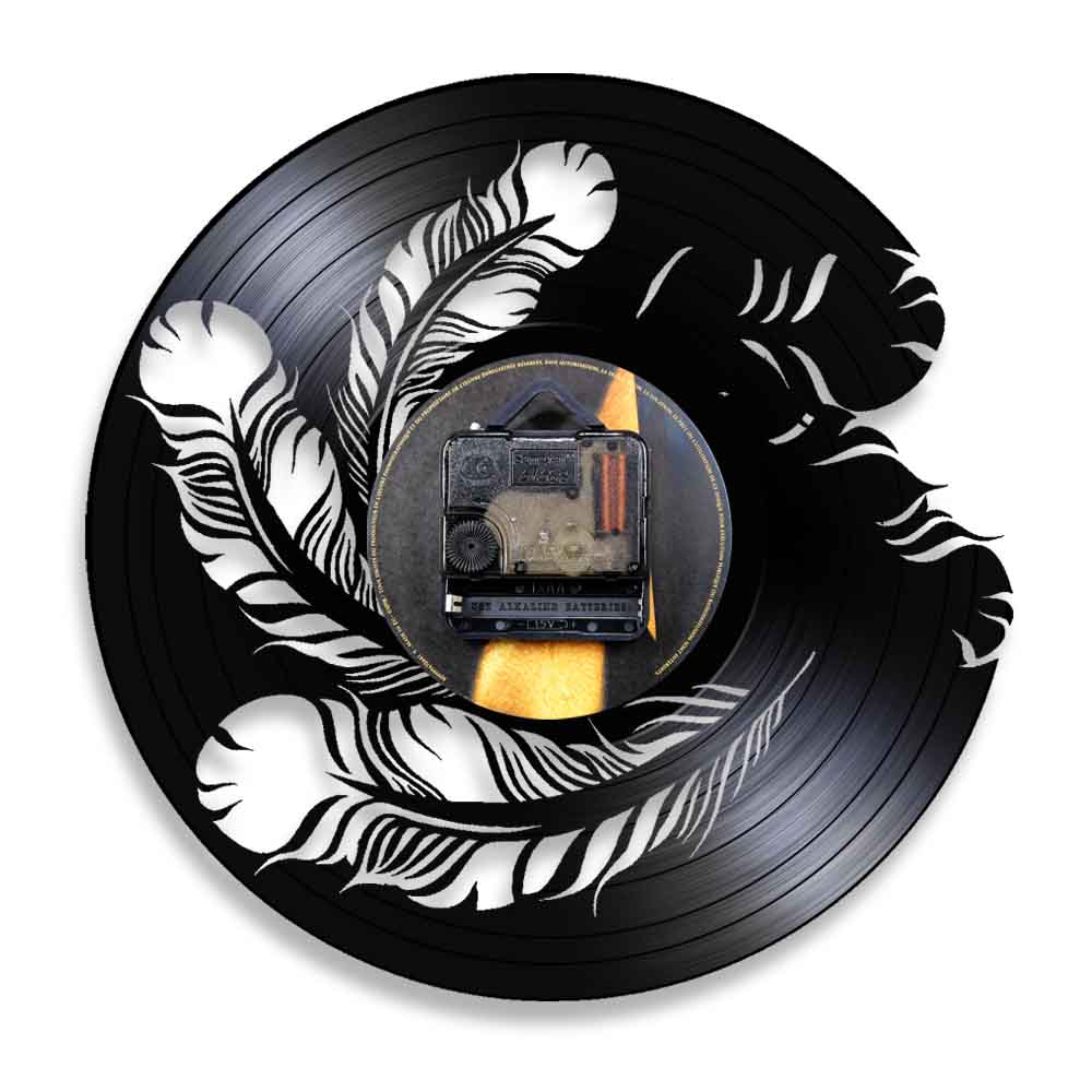 Bird Feathers Wall Art Wall Clock Natural Interior Vinyl Record Wall Clock Modern Hanging Watch Bird Pet Owners by Woody Signs Co. - Handmade Crafted Unique Wooden Creative