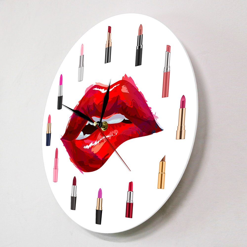 Girly Things Pretty Lipstick Funky Wall Clock Beauty Salon Silent Fashion Makeup Artist Gift idea by Woody Signs Co. - Handmade Crafted Unique Wooden Creative
