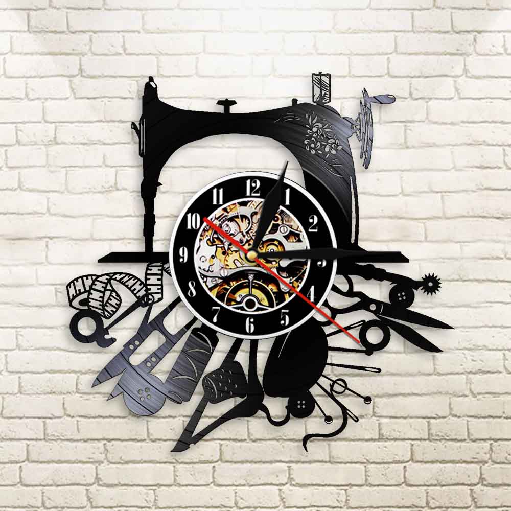 Sewing Machine Hobby Craft Room Decor Vinyl Record Wall Clock Beautiful Wall Sign For Clothes Designer by Woody Signs Co. - Handmade Crafted Unique Wooden Creative