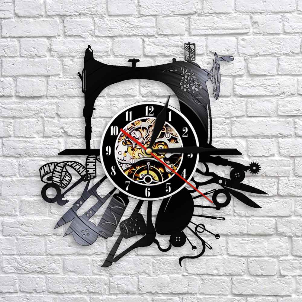 Sewing Machine Hobby Craft Room Decor Vinyl Record Wall Clock Beautiful Wall Sign For Clothes Designer by Woody Signs Co. - Handmade Crafted Unique Wooden Creative