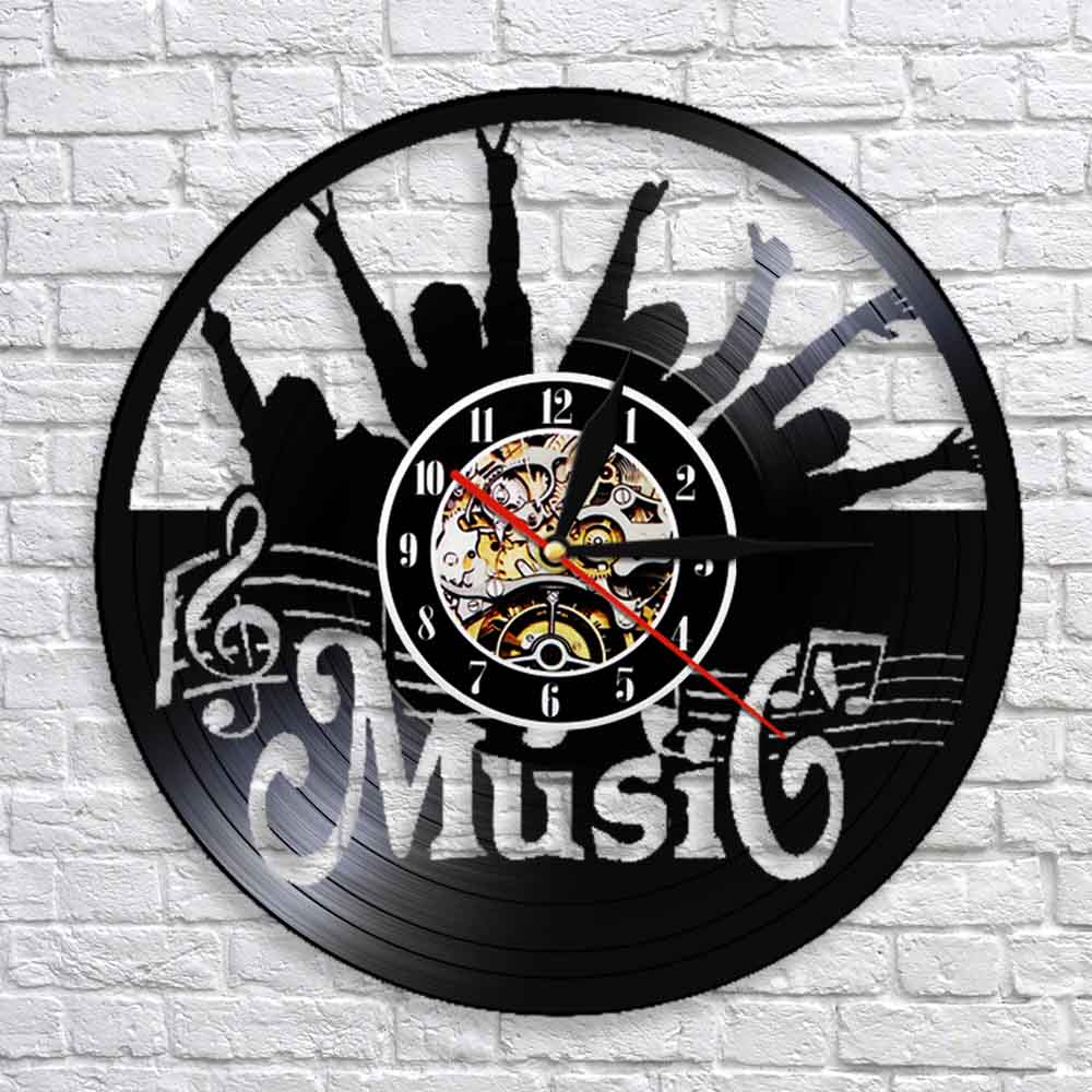 Put Up Your Hand Music Rock N Roll Vinyl Record Wall Clock Hanging Modern Silent Watch Rock Music Lover by Woody Signs Co. - Handmade Crafted Unique Wooden Creative