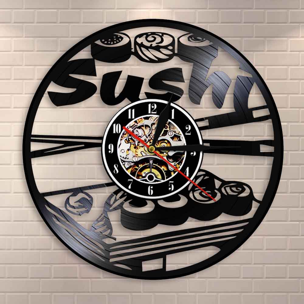 Japanese Cuisine Sushi Rolls Vinyl Record Clock Personallized Sushi Bar Japanese Sashimi Asian Restaurant Wall Clock by Woody Signs Co. - Handmade Crafted Unique Wooden Creative
