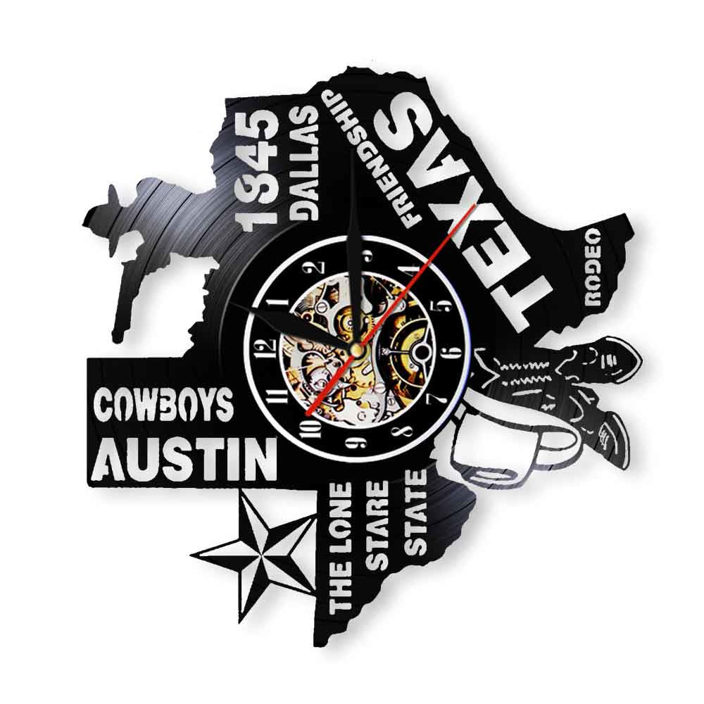 Rodeo Texas State Wall Clock The Lone Stare State Dallas Vinyl Record Clock Austin Cowboys Modern Patriotic Wall Clock by Woody Signs Co. - Handmade Crafted Unique Wooden Creative