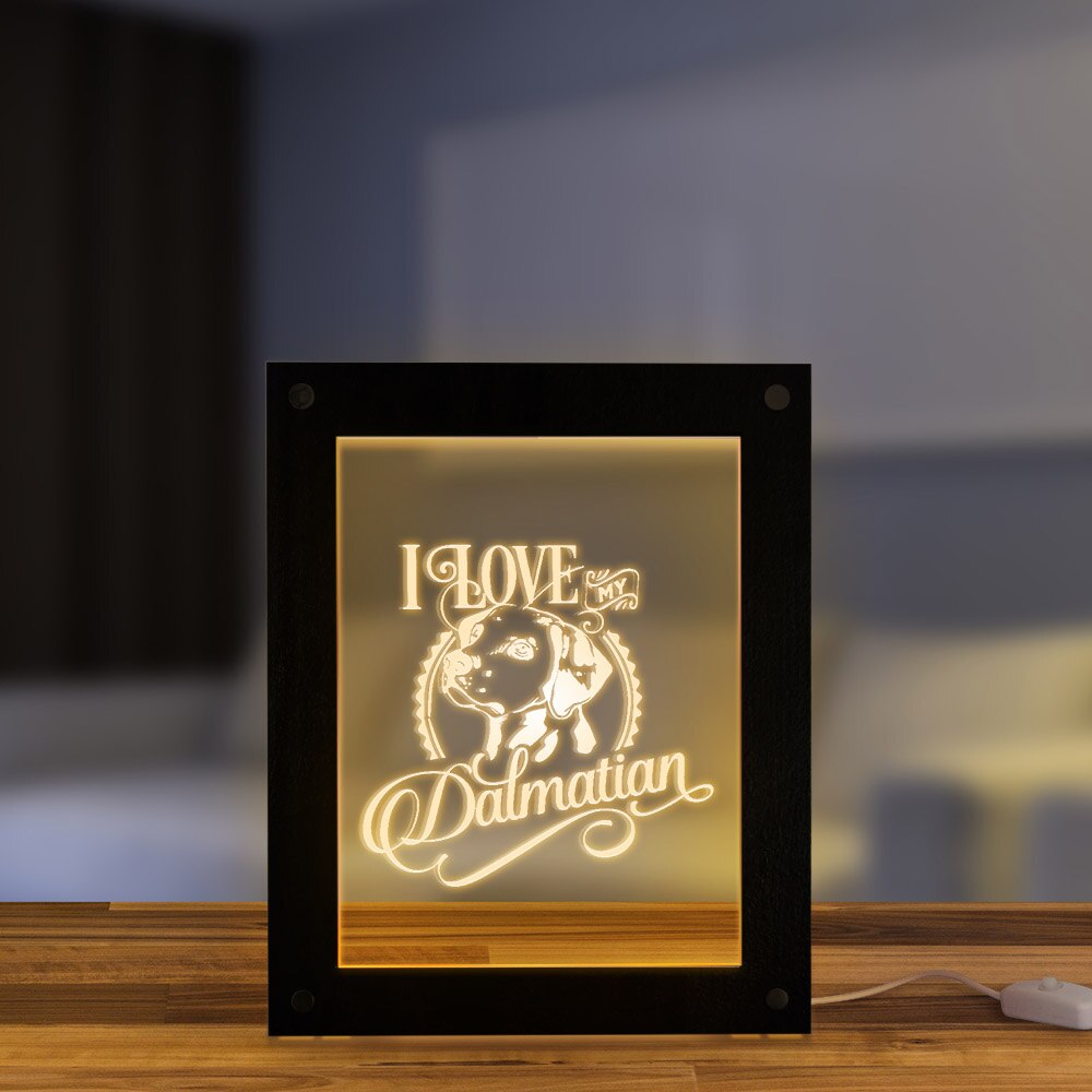 I Love My Dalmatian Carriage Dog LED Illuminated Display Night Light Dalmatiner Photo Wood Frame With LED Lighting by Woody Signs Co. - Handmade Crafted Unique Wooden Creative