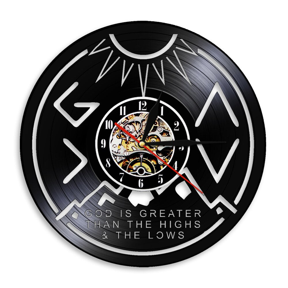 God Is Greater Than The Highs And Lows Religious Wall Clock Inspirational Faith Christian God Vinyl Record Wall Clock by Woody Signs Co. - Handmade Crafted Unique Wooden Creative