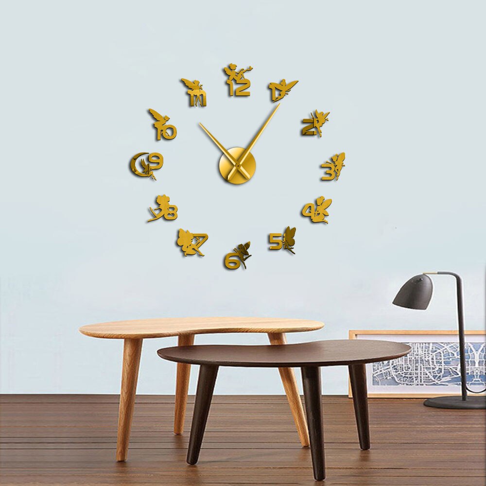 Magical Fairies With Mirror Numbers Stickers DIY Large Wall Clock Nursery Childrens Girl Room Fantasy Clock by Woody Signs Co. - Handmade Crafted Unique Wooden Creative