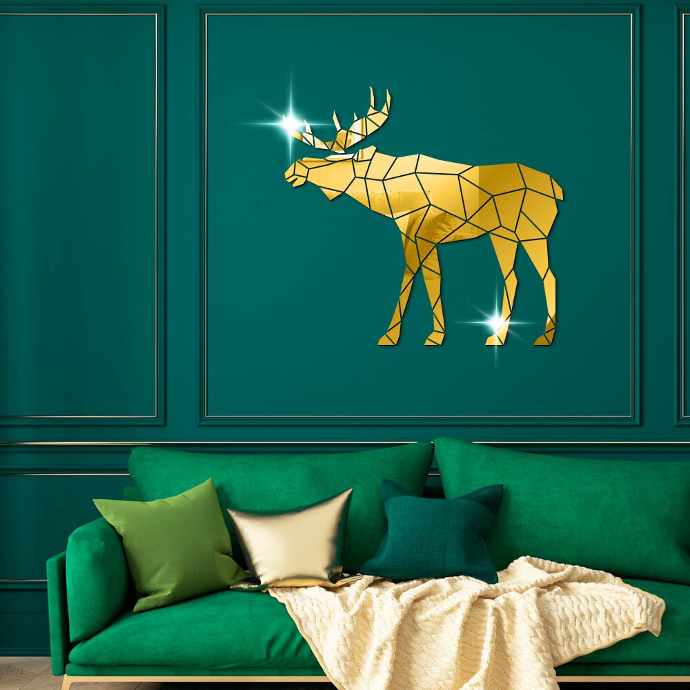 Moose Polygonal Wall Stickers Wild Animal Hunting Modern Deer Geometric DIY Acrylic Mirror Stickers Mural Hunter by Woody Signs Co. - Handmade Crafted Unique Wooden Creative