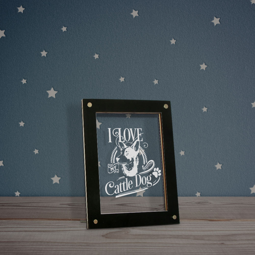 I Love My Cattle Dog Led Photo Frame Night Light Display Dog Pet Owner Lighting Custom Doggy Idea by Woody Signs Co. - Handmade Crafted Unique Wooden Creative