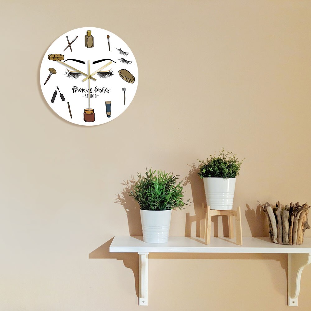 Brows Lashes Studio Silent Quartz Wall Clock Cosmetology Decor Lash Business Esthetician Lash Lady Gift Idea by Woody Signs Co. - Handmade Crafted Unique Wooden Creative
