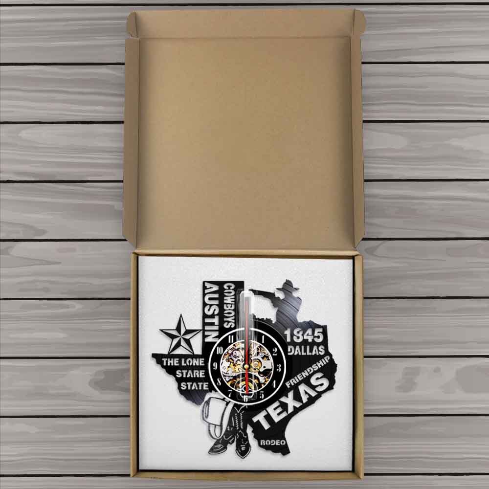 Rodeo Texas State Wall Clock The Lone Stare State Dallas Vinyl Record Clock Austin Cowboys Modern Patriotic Wall Clock by Woody Signs Co. - Handmade Crafted Unique Wooden Creative