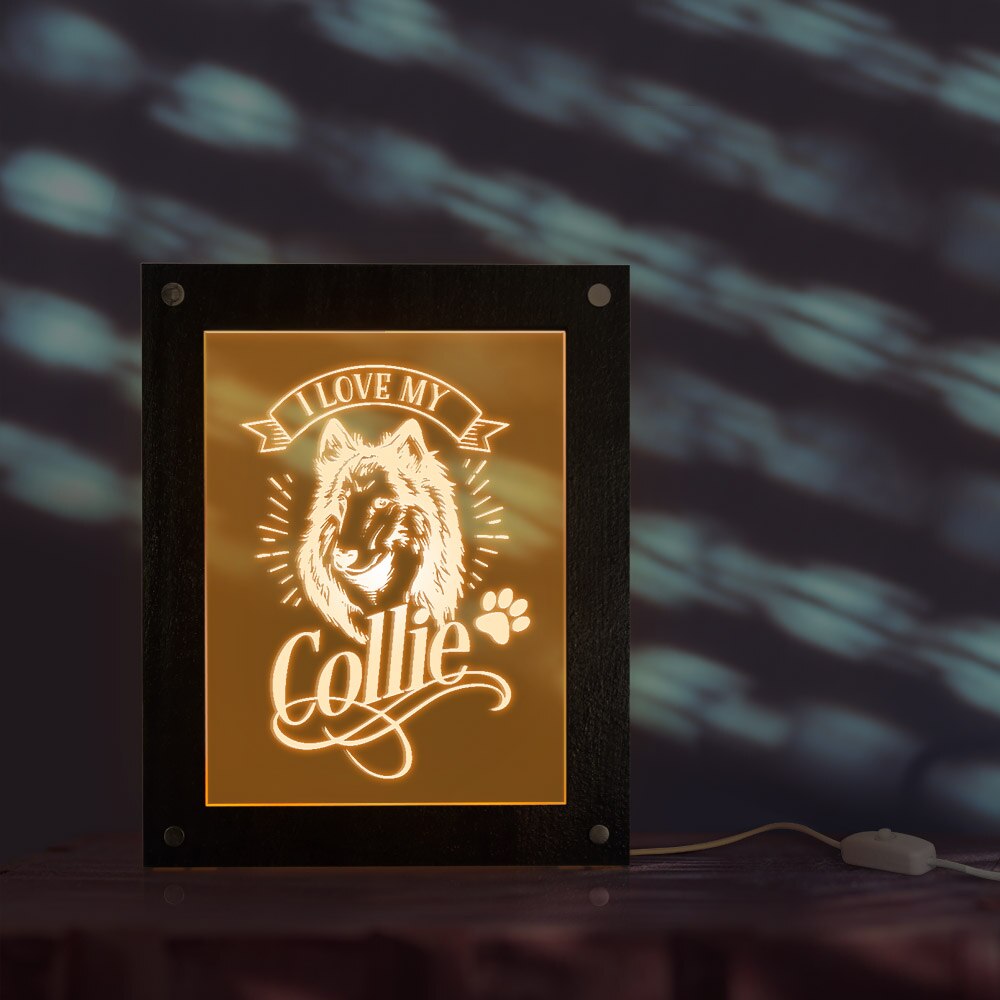 I Love My Collie Photo Frame With LED Lighting Dog Breed Custom Text Logo LED Wooden Frame Kids Bedroom Night Lamp by Woody Signs Co. - Handmade Crafted Unique Wooden Creative
