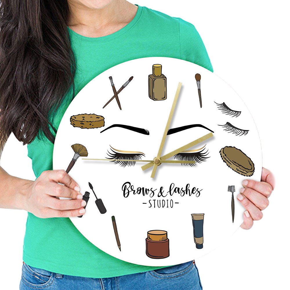Brows Lashes Studio Silent Quartz Wall Clock Cosmetology Decor Lash Business Esthetician Lash Lady Gift Idea by Woody Signs Co. - Handmade Crafted Unique Wooden Creative