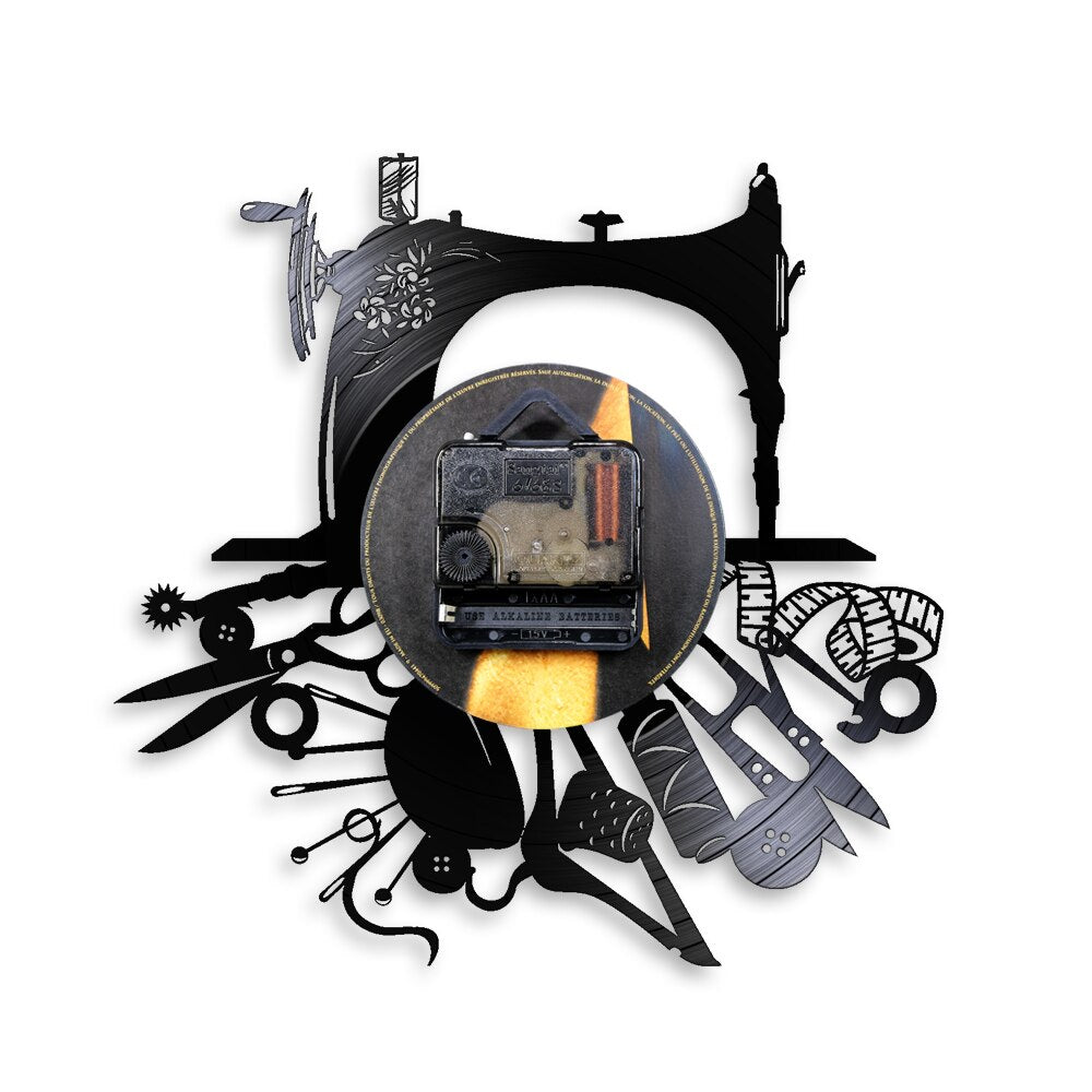 Sewing Machine Hobby Craft Room Decor Vinyl Record Wall Clock Beautiful Wall Sign For Clothes Designer by Woody Signs Co. - Handmade Crafted Unique Wooden Creative